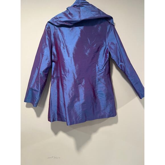 Lorain Croft 100% Silk Wrap Blouse Cocktail Metallic Shimmer Purple Small JL - Picture 11 of 14